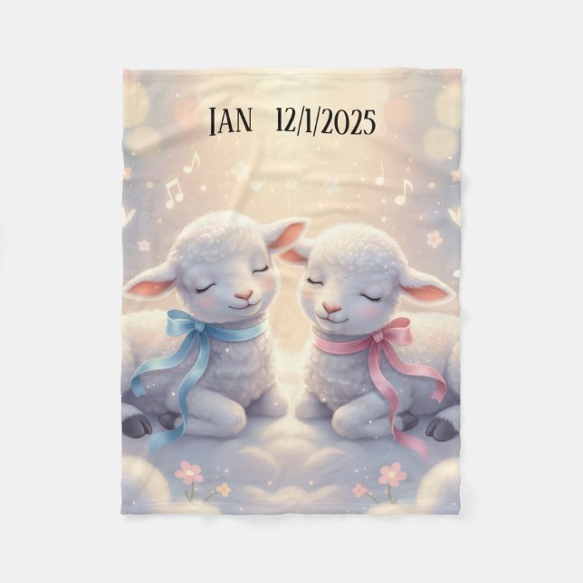Personalized Cute Baby Lambs on a cloud Fleecedecke (Vorderseite)