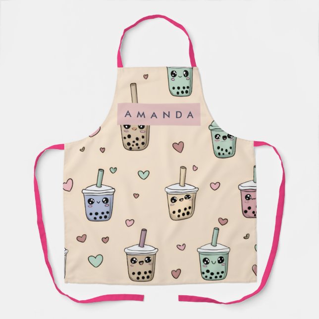 Personalized Cute Boba Tea Pattern Schürze (Vorderseite)