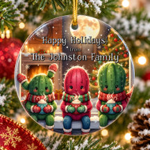 Personalized Cute Cactus Family Christmas Ornament