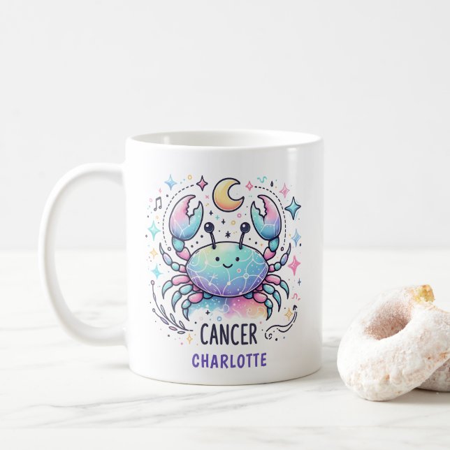 Personalized Cute Cancer Zodiac Crab Astrology Kaffeetasse (Mit Donut)