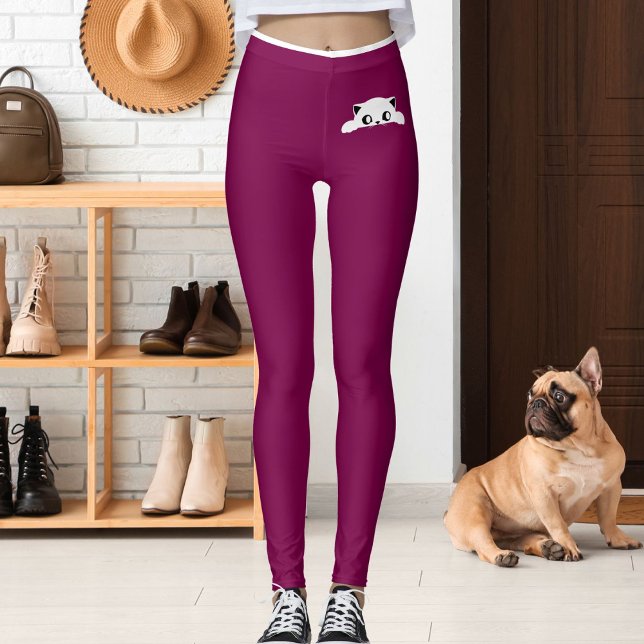 Personalized Cute Cat Pet Wine White Stripes Gift Leggings (Von Creator hochgeladen)