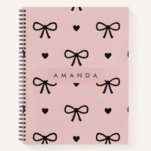 Personalized Cute Chic Pink Bow & Heart Pattern Notizbuch (Vorderseite)