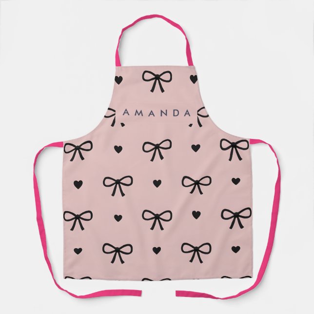Personalized Cute Chic Pink Bow & Heart Pattern Schürze (Vorderseite)