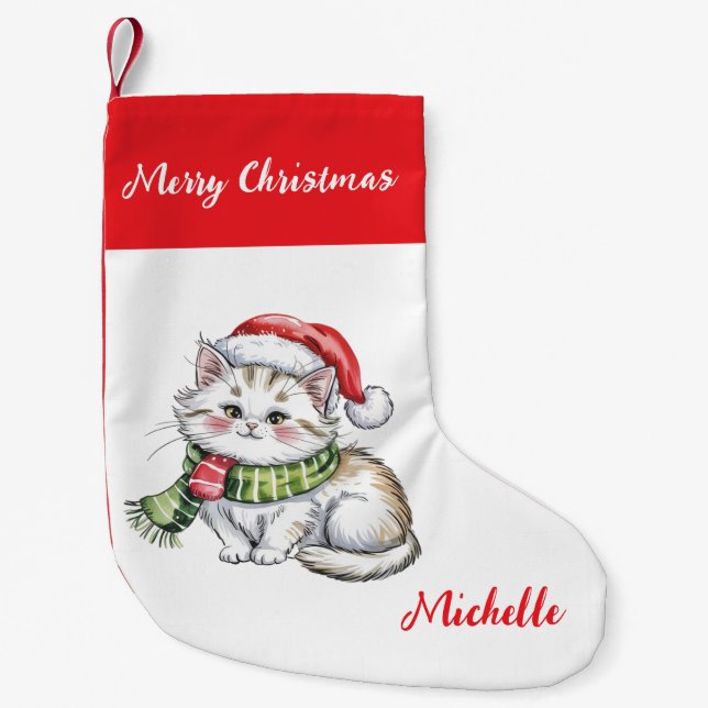 Personalized Cute Christmas Cat Holiday       Kleiner Weihnachtsstrumpf (Vorderseite)