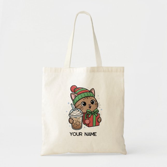 Personalized Cute Christmas Cat Tote Bag Tragetasche (Vorne)