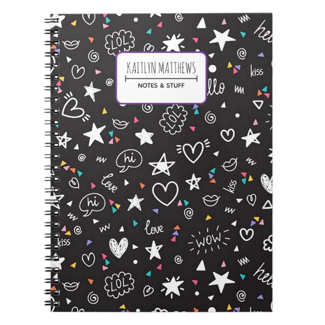 Personalized Cute Doodle Notebook with Name Notizblock (Vorderseite)