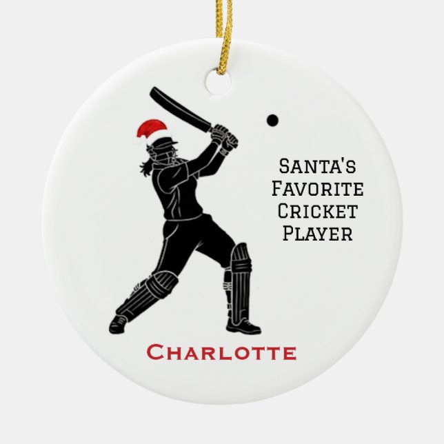 Personalized Cute Female Playing Cricket Santa Hat Keramik Ornament (Vorne)