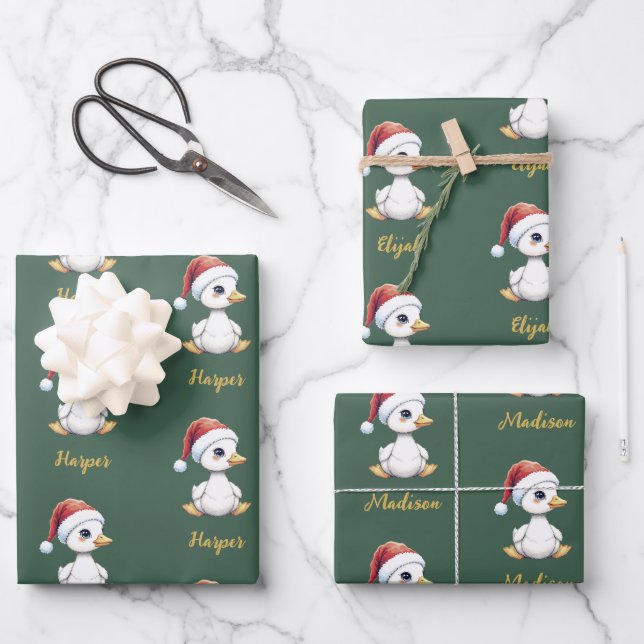 Personalized Cute Festive Christmas Goose Duck Geschenkpapier Set (Vorderseite)