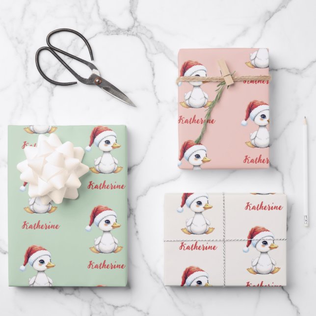 Personalized Cute Festive Christmas Goose Duck  Geschenkpapier Set (Vorderseite)