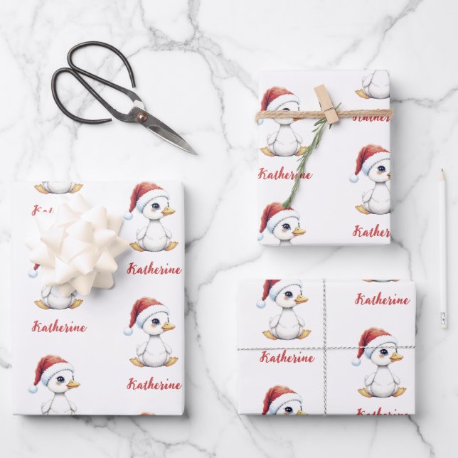 Personalized Cute Festive Christmas Goose Duck  Geschenkpapier Set (Vorderseite)