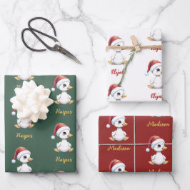 Personalized Cute Festive Christmas Goose Duck  Geschenkpapier Set