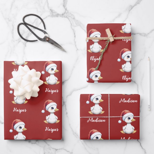Personalized Cute Festive Christmas Goose Duck Geschenkpapier Set (Vorderseite)