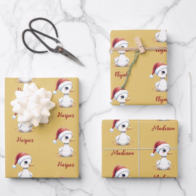 Personalized Cute Festive Christmas Goose Duck Geschenkpapier Set (Vorderseite)