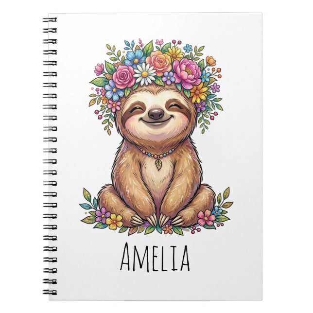Personalized Cute Floral Sloth with Flower Crown   Notizblock (Vorderseite)
