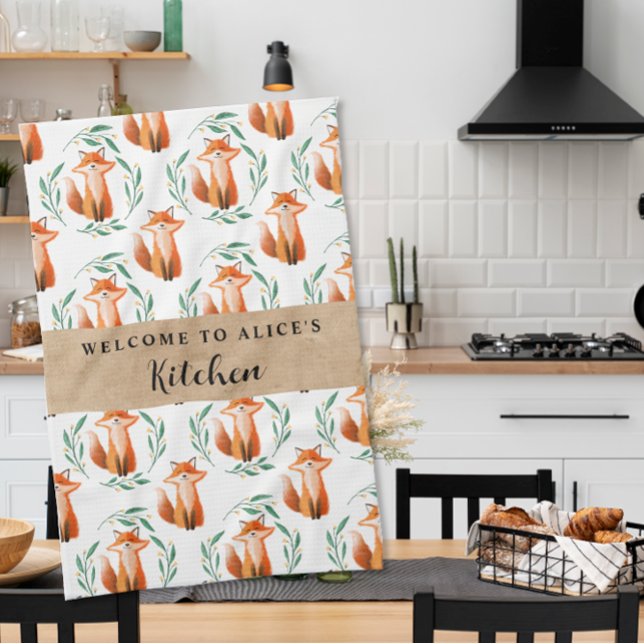 Personalized Cute Fox woodland kitchen  Geschirrtuch (Von Creator hochgeladen)