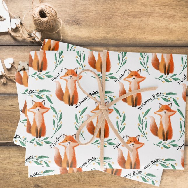 Personalized Cute Fox woodland new baby Geschenkpapier Set (Von Creator hochgeladen)