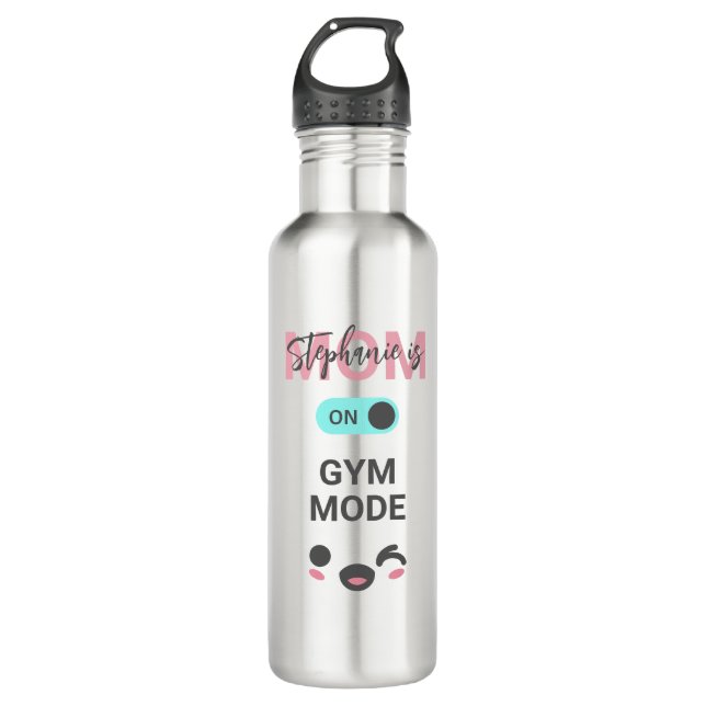 Personalized Cute Fun Mom is On Gym Mode  Edelstahlflasche (Vorderseite)