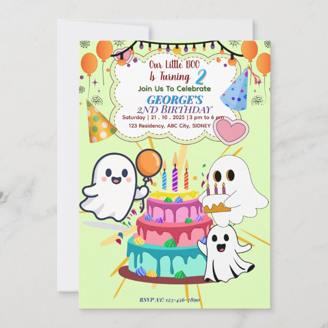 Personalized Cute Ghosts Birthday Invitation Einladung (Vorderseite)