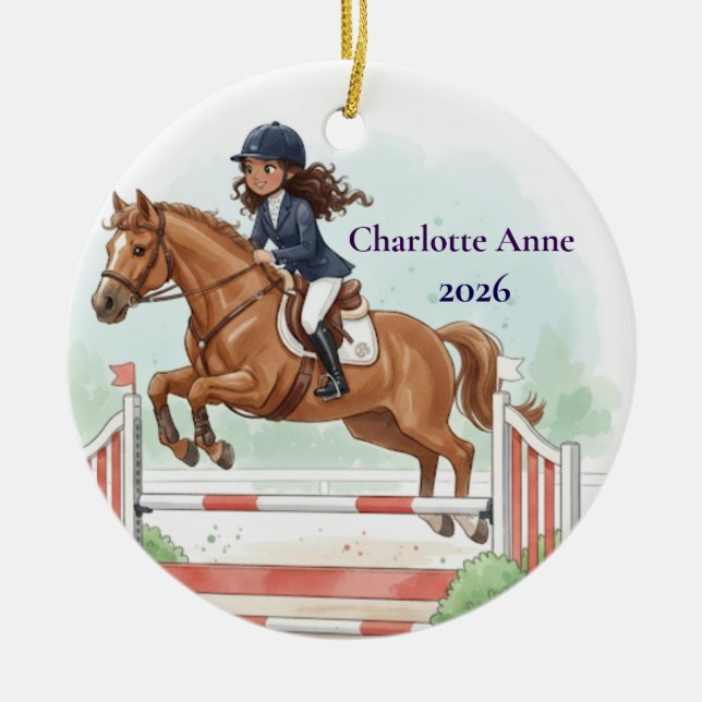 Personalized Cute Girls Horse Show Jumping Keramik Ornament (Vorne)