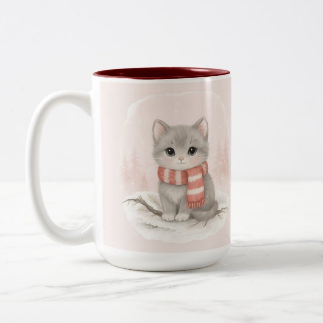 Personalized Cute Kitten Winter Mug Zweifarbige Tasse (Links)