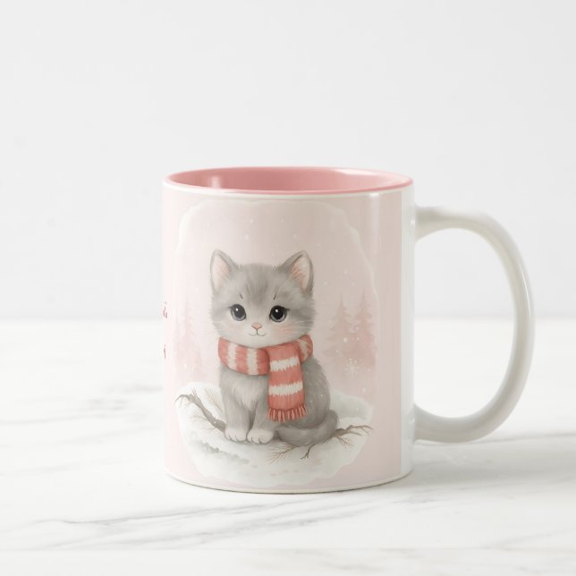 Personalized Cute Kitten Winter Mug Zweifarbige Tasse (Rechts)