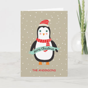 Personalized Cute Little Christmas Penguin Feiertagskarte