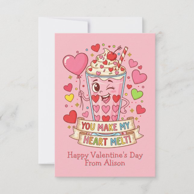 Personalized Cute Milkshake Classroom Valentine (Vorderseite)