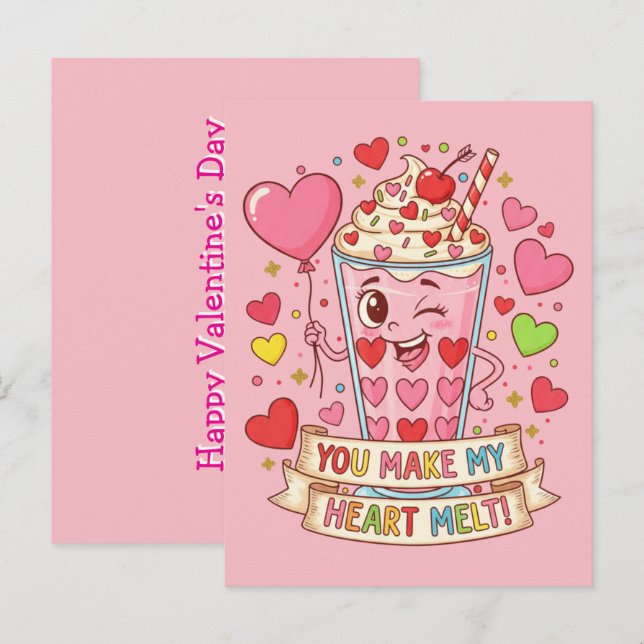 Personalized Cute Milkshake Classroom Valentine Postkarte (Vorne/Hinten)