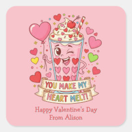 Personalized Cute Milkshake Valentine Quadratischer Aufkleber