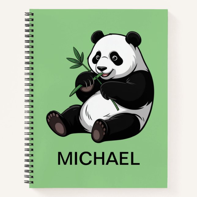 Personalized Cute Panda Bear Greenery Bamboo Notizbuch (Vorderseite)