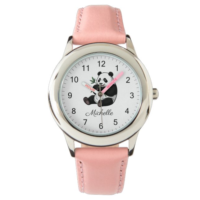 Personalized Cute Panda Bear With Greenery Bamboo Armbanduhr (Vorderseite)