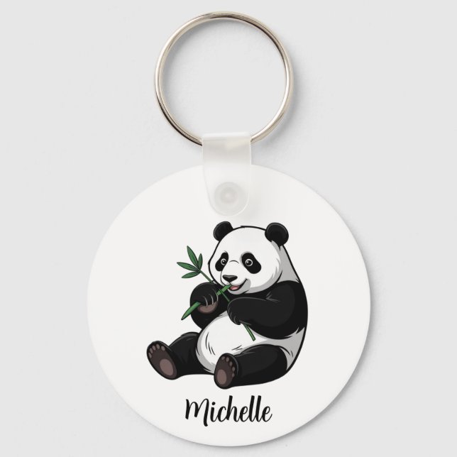 Personalized Cute Panda Bear With Greenery Bamboo  Schlüsselanhänger (Vorderseite)