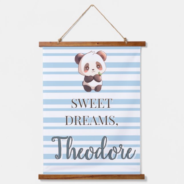 Personalized Cute Panda Sweet Dreams Wandteppich Mit Holzrahmen (Vorderseite)