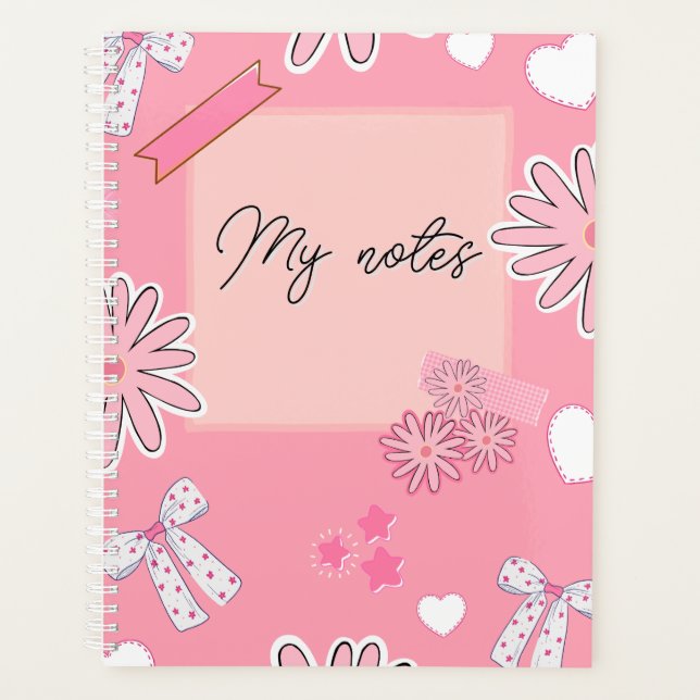 Personalized Cute Pink, Aesthetic “My Notes”  Planer (Vorderseite)