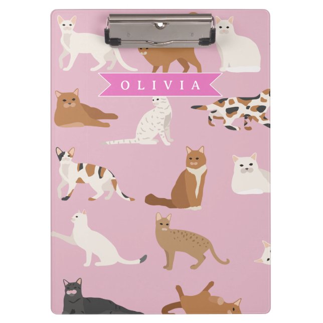 Personalized Cute Pink Cat Pattern Gift Cat Lover Klemmbrett (Vorderseite)
