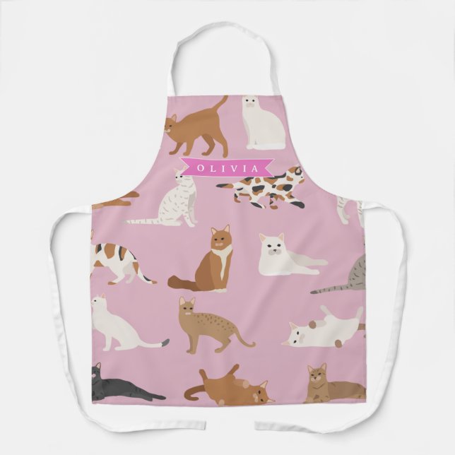 Personalized Cute Pink Cat Pattern Gift Cat Lover Schürze (Vorderseite)