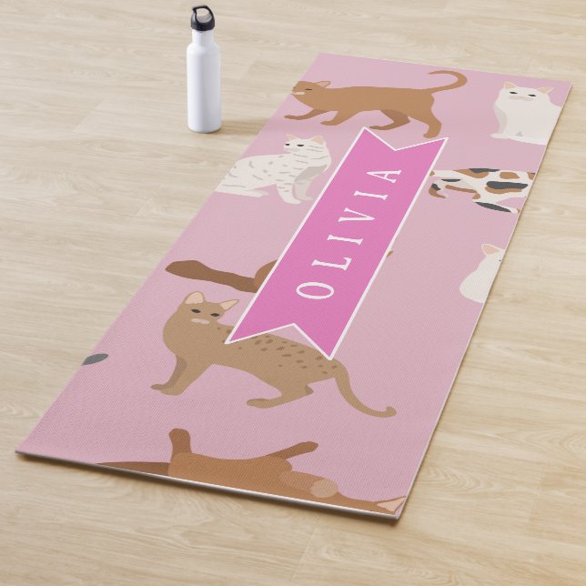 Personalized Cute Pink Cat Pattern Gift Cat Lover Yogamatte (Beispiel)