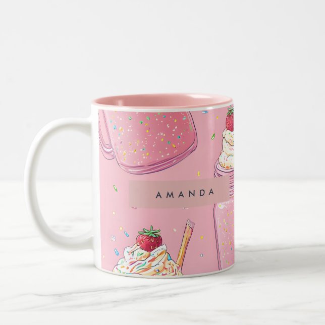 Personalized Cute Pink Milkshake Sprinkles Zweifarbige Tasse (Links)
