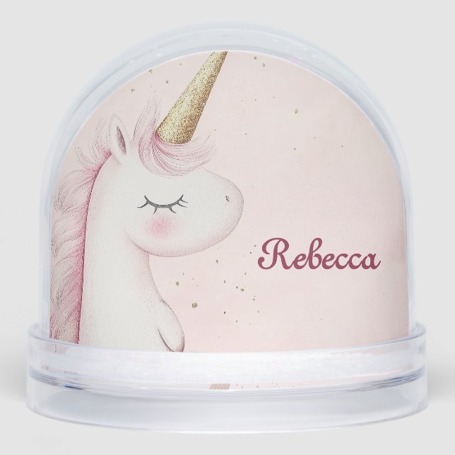Personalized Cute Pink Unicorn Schneekugeln (Vorderseite)