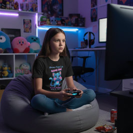 Personalized Cute Pixel Art Blue Cat "Game On" T-Shirt