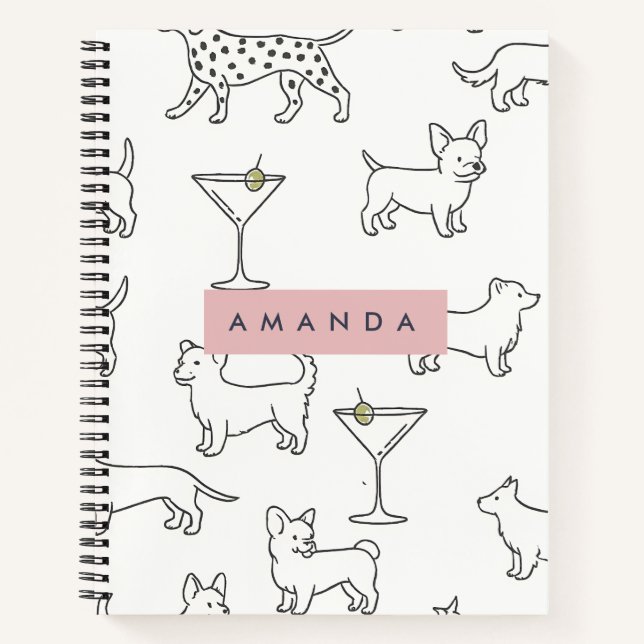 Personalized Cute Playful Dogs & Martinis  Notizbuch (Vorderseite)