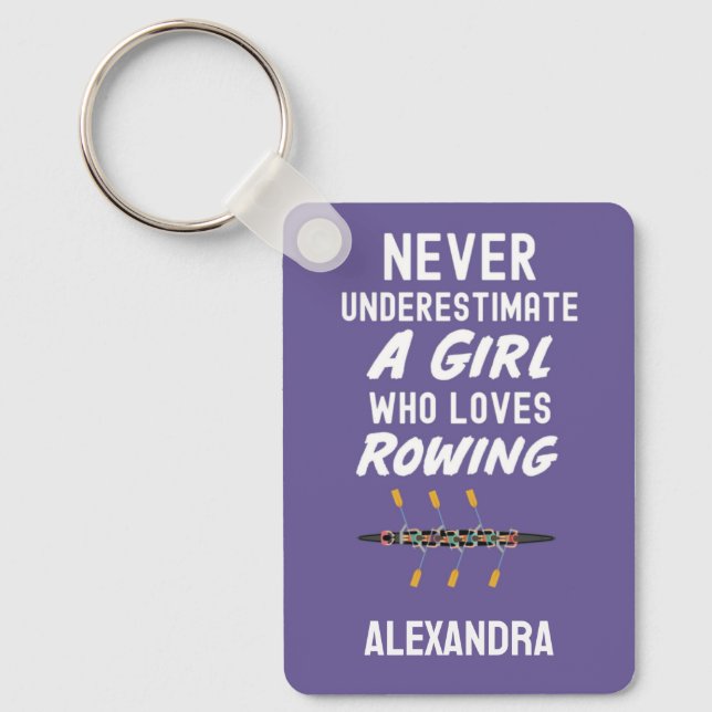Personalized Cute Purple Rowing Girl Rower Kids Schlüsselanhänger (Vorderseite)