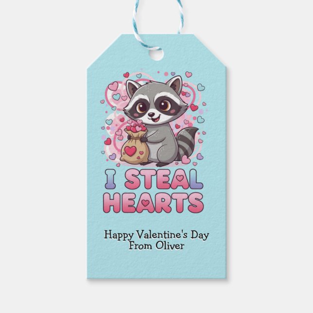 Personalized Cute Raccoon Classroom Valentine Geschenkanhänger (Vorderseite)