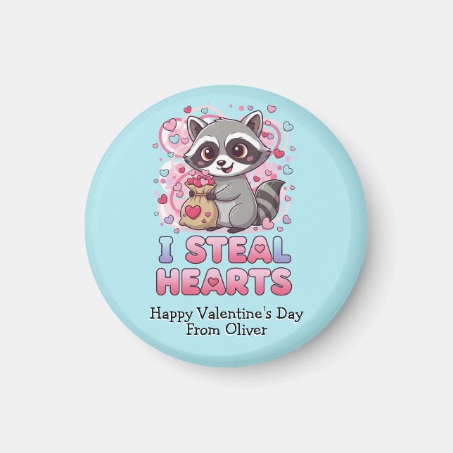 Personalized Cute Raccoon Classroom Valentine Magnet (Vorne)