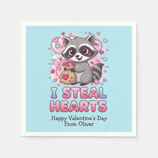 Personalized Cute Raccoon Classroom Valentine Serviette (Vorderseite)