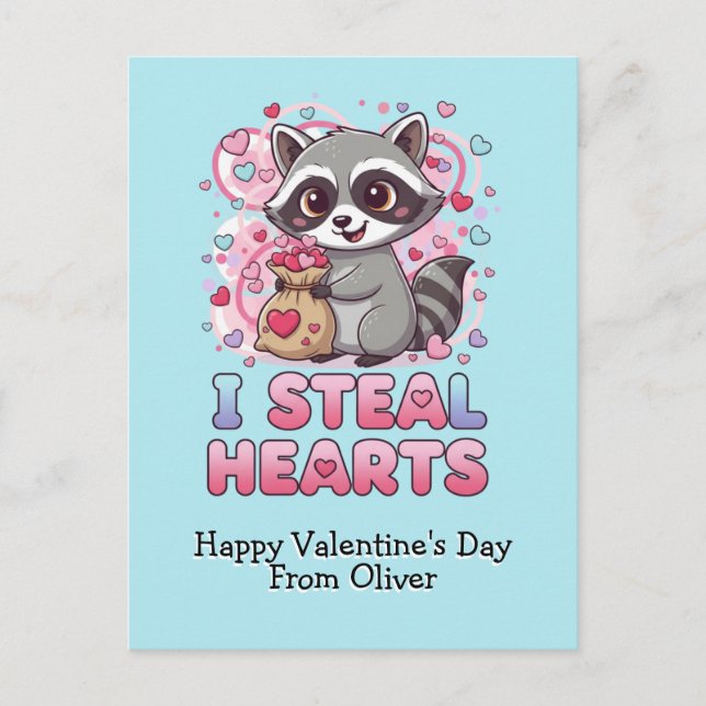 Personalized Cute Raccoon Valentine Postkarte (Vorderseite)
