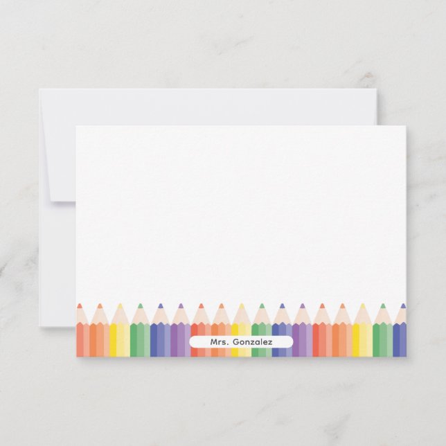 Personalized Cute Rainbow Pencils Teacher Note Dankeskarte (Vorderseite)