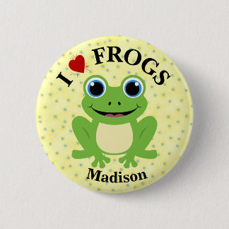 Personalized Cute Red Heart I Love Frogs Button