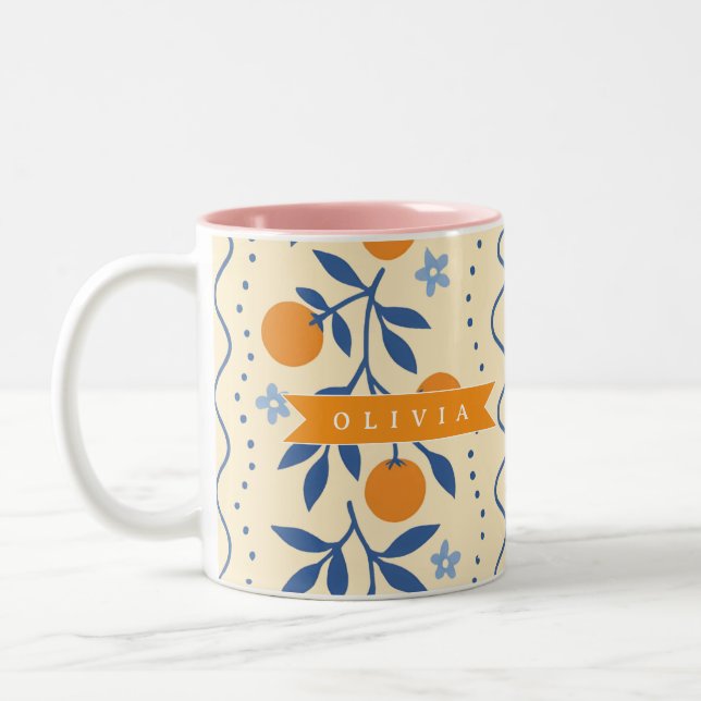 Personalized cute retro citrus folk pattern zweifarbige tasse (Links)