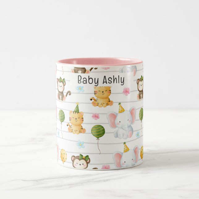 Personalized Cute Safari Animals Kids Name  Zweifarbige Tasse (Mittel)